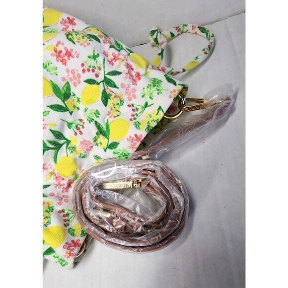 C&C California Rattan Wicker Lemon Printed Canvas Bucket Bag Handbag New - Picture 12 of 16